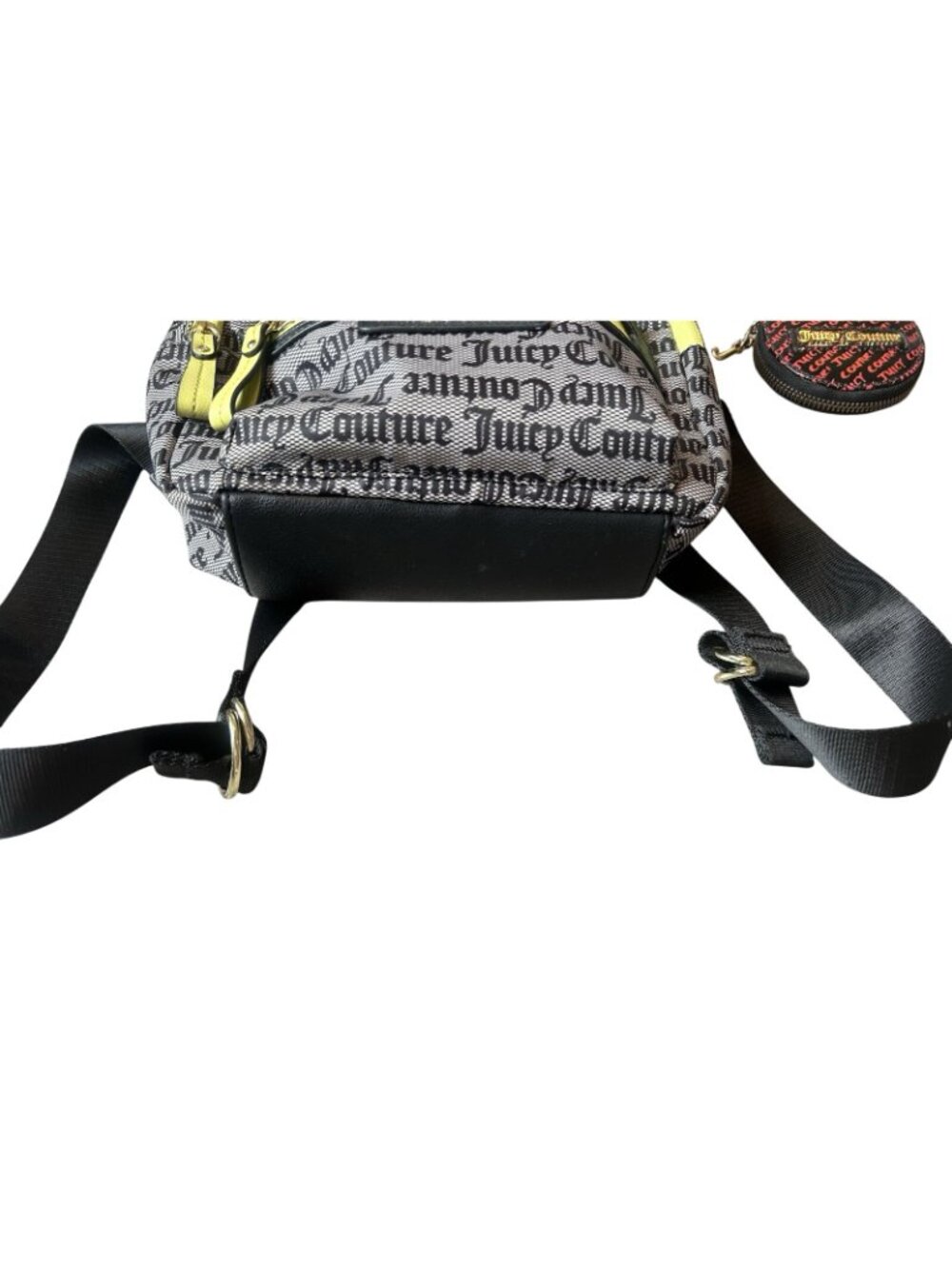 Juicy Couture Y2K Mini Backpack Coin Purse Logo Print Neon Trim Black Pink - Picture 16 of 16